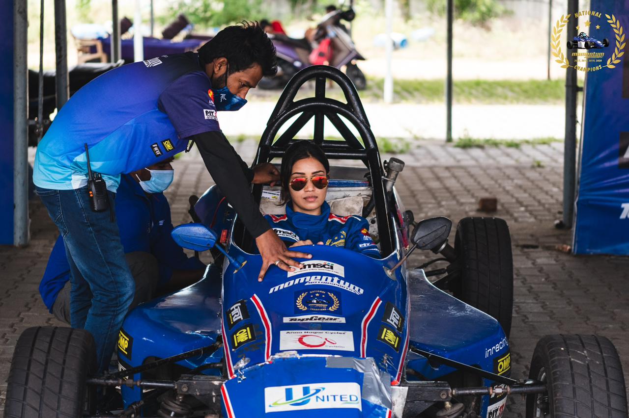 Actress Nivetha Pethuraj has completed the Level 1 of the Formula Race Car Training Stills