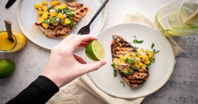 Spicy Grilled Chicken with Broccoli and Mango Salsa