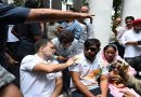 Rahul Gandhi protests pellet injuries in Delhi